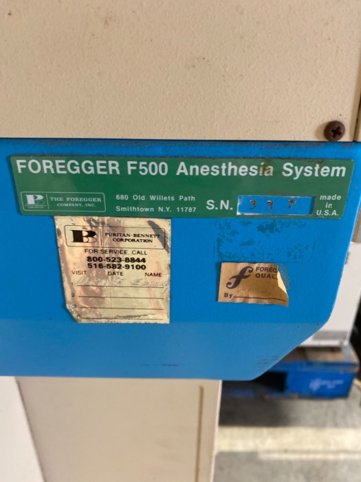 (1) Foregger F500 Anesthesia System for sale
