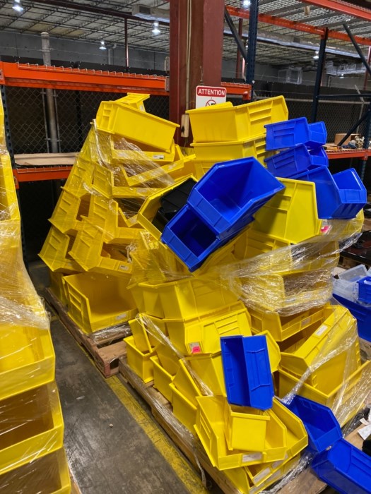 (4) Pallets of Akro Bins for sale