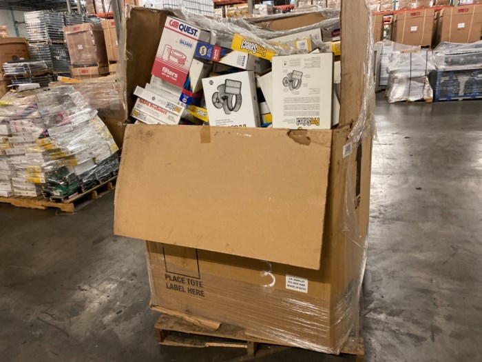 Abandoned Unused Napa Auto Parts, pallet filled with air filters and