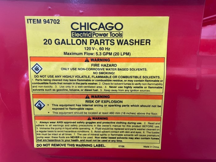 Chicago Electric Power Tools Company 20 Gallon Parts Washer (Bucket and