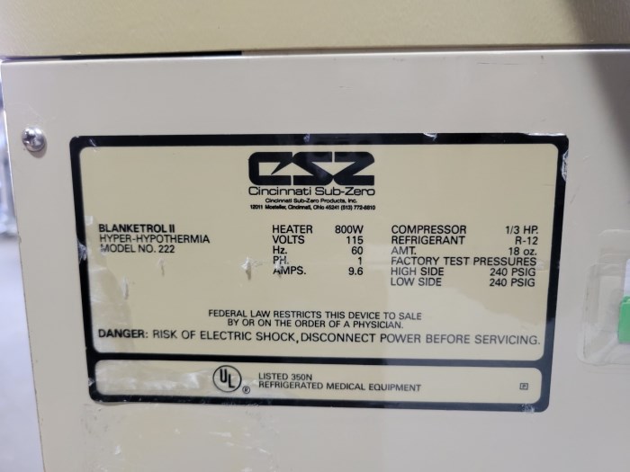 Cincinnati SubZero Blanketrol II 222 Hypo/Hyperthermia Unit for sale