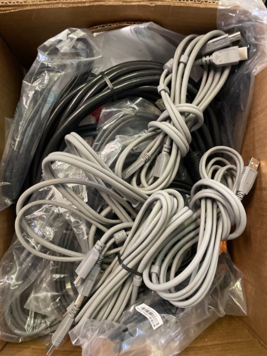 Lot of (1) Pallet of Assorted Computer AV Cords & Power Strips for sale