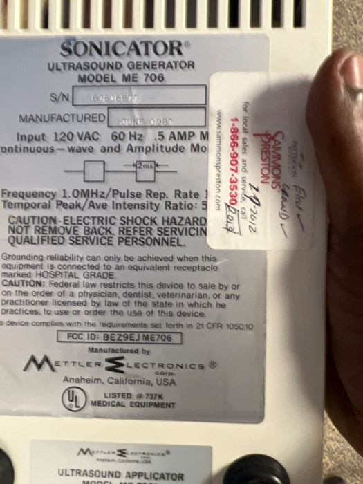 Mettler Electronics—Sonicator 706 Therapy Ultrasound Generator for sale