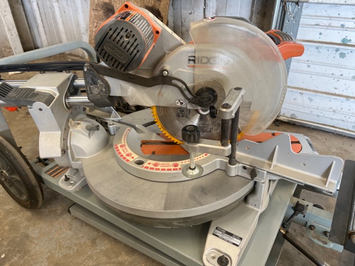 Mounted Ridgid 12” Miter Saws (Lot of 2) for sale
