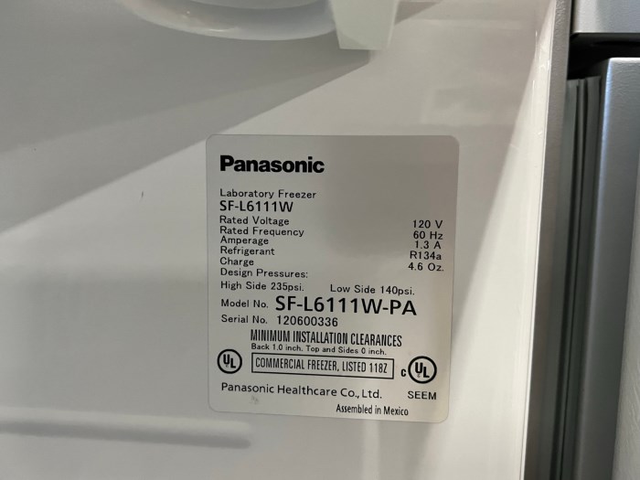 Panasonic Model SFL6111WPA Laboratory Freezer for sale
