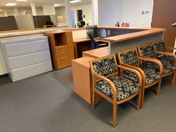 Receptionist desk system with chairs and filing for sale