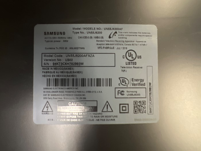 Samsung Model UN60J6200AF TV for sale