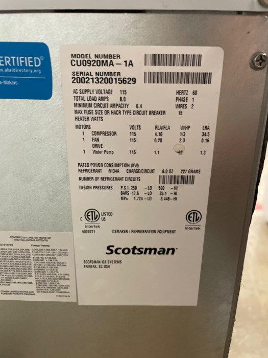 Scotsman CU0920MA for sale