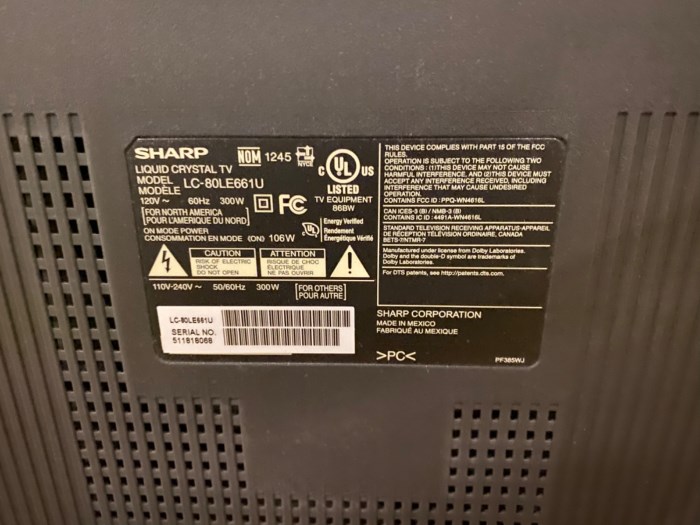 Sharp Aquos LC80LE661U Liquid Crystal TV for sale
