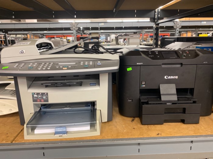 Two large Aisles of printers and scanners for sale
